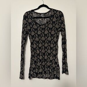 BKE Women’s Black Lace Long Sleeve Top Large fairygoth whimsical